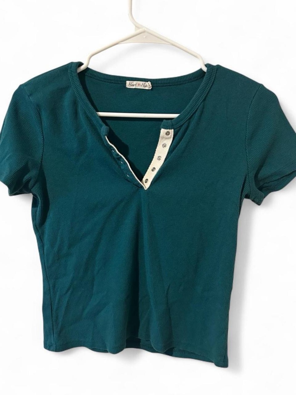 Fairycore Teal Ribbed Henley Tee - Women Size M